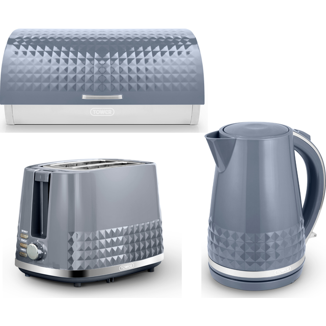 Tower Solitaire Kettle 2 Slice Toaster & Canisters Set Grey & Chrome
