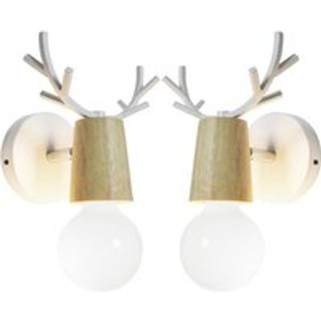 Norcks - 2PCS Nordic Wall Sconce Simple Design Deer Wall Lamp Antlers Wooden Wall Light For Bedroom Living Room Children Room (White)