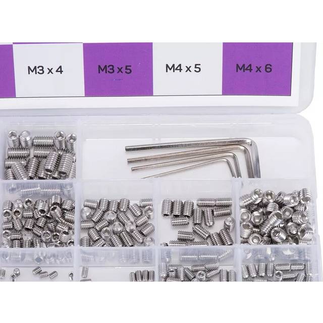 404 Pieces Set/Grub Screws M3/M4/M5/M6 with Hex Keys, Stainless Steel, Short