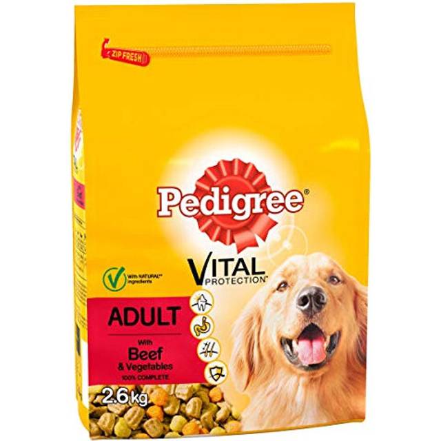 Pedigree Dry Dog Food for Adult Dogs 1+ with Beef and Vegetable, 3 Bags (3 x 2.6 kg)