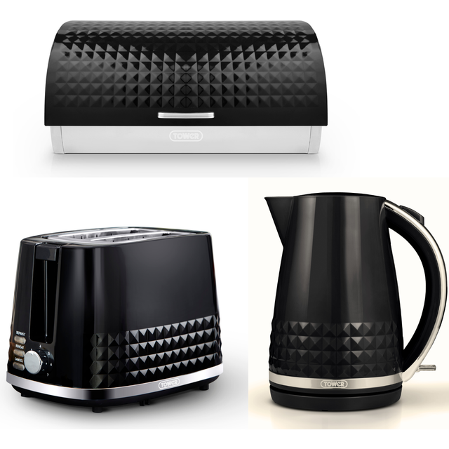 Tower Solitaire White Kettle 2 Slice Toaster Bread Bin & Canisters Set