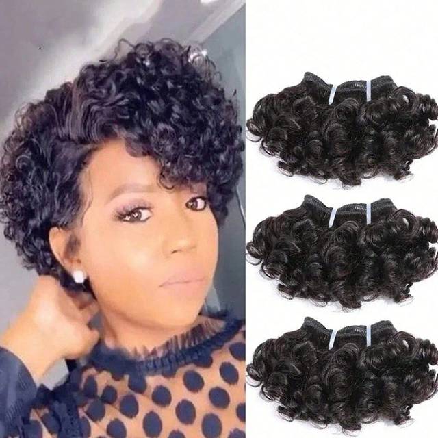 9AM Hair Bouncy Curly Human Hair Bundles Double Draw  6inch Short Cut Remy Human Hair Extensions Natural Black Brown Color