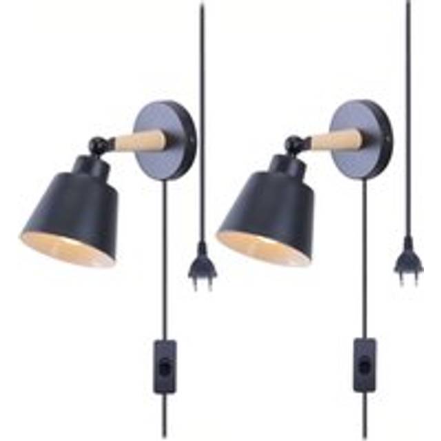 Norcks - 2PCS Modern Wall Light Minimalist Retro Wall Sconce Black Nordic Indoor Wall Lamp For Hallway Bedroom Office Corridor E27 (With Euro Plug)