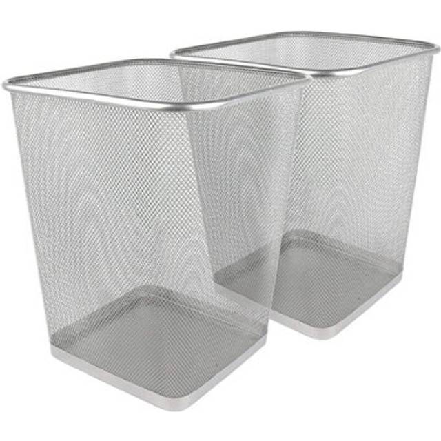 Silver Square Metal Mesh Waste Paper Bin Lightweight Mesh Trash Can Pack of 2 - 2 Pack