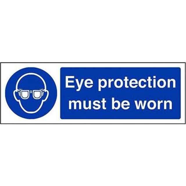VSafety Eye Protection Must Be Worn PPE Sign - Landscape - 300mm x 100mm - Self Adhesive Vinyl