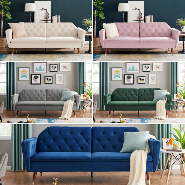 Victoria Sofa Bed 3 Seater Velvet Click Clack - Pink - One Size