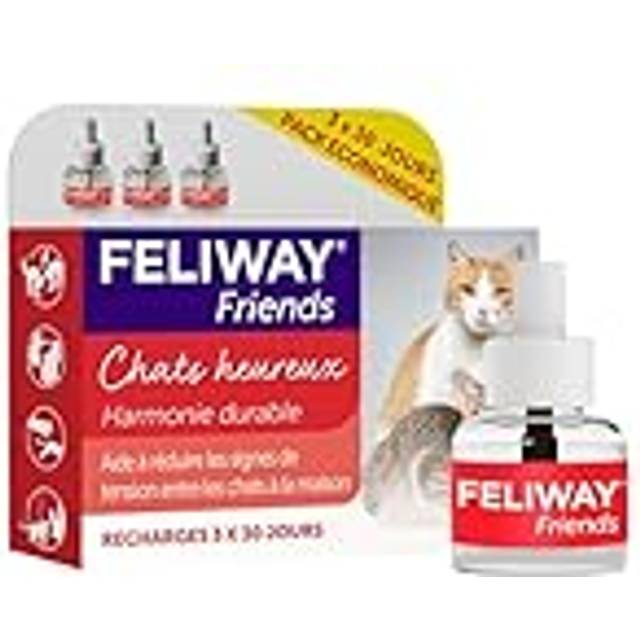FELIWAY Vänner 30 dagars påfyllning, hjälper till att minska konflikter i flera katthushåll, hjälper katter att komma överens bättre - 48 ml (förpackning med 3), förpackningen kan variera