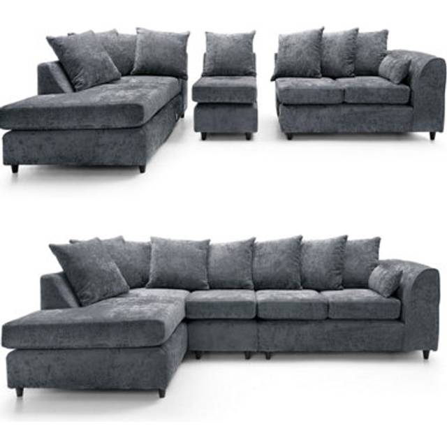 Monaco Chenille Fabric Large 5 Seater L Shaped Corner Sofa Left Hand Facing - Grey - One Size