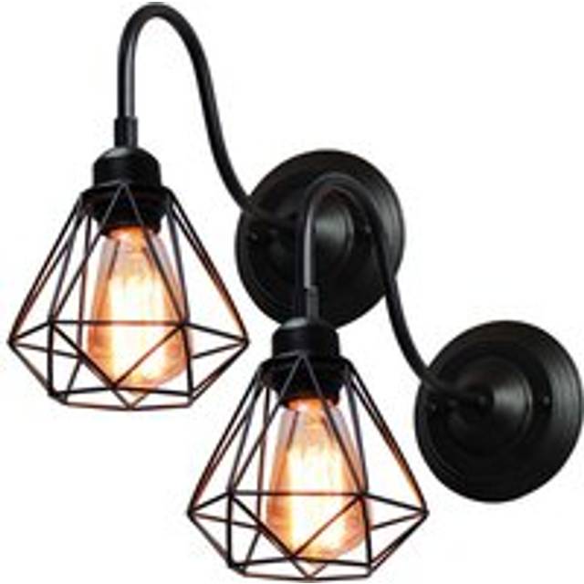 Norcks - 2X Industrial Creative Wall Lamp (Black) Cage Vintage Wall Lights Retro Diamond Wall Sconce