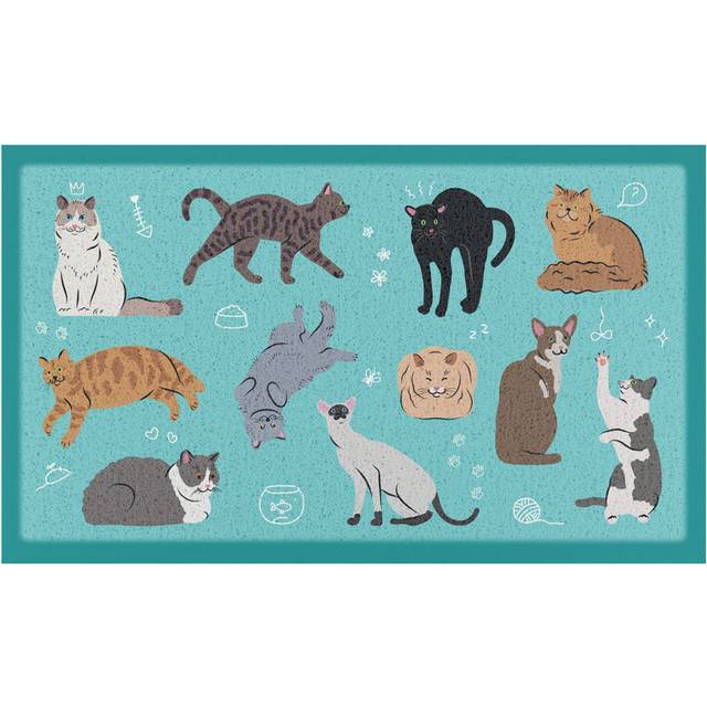 Bengal Cats W40 X L70 cm Non-Slip Indoor/Outdoor Door Mat - White (40cm W X 70cm L)