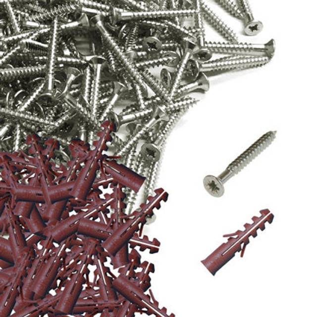 400 Pce Pozi Screws & Brown Raw Fixing Plugs, Twin Thread 42 X 51mm Countersunk - One Size