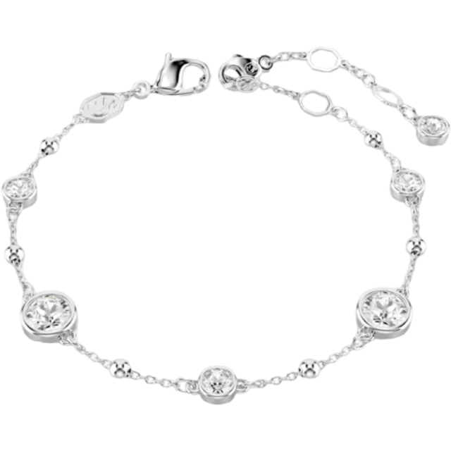 Swarovski Imber Rhodium Plated Round Cut Crystal Stud Bracelet - Silver - 16.5cm