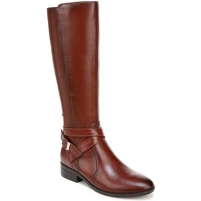 Naturalizer Rena 2 Riding Boots, Deep Saddle Brown Leather, 9.5M Block Heels, Zip Closure