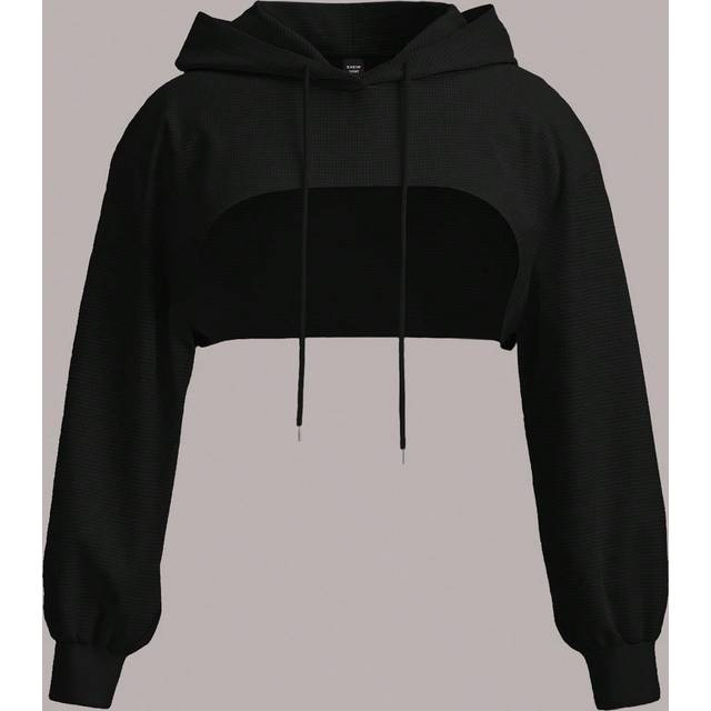 SHEIN Plus Size Black Knit Super Cropped Hoodie