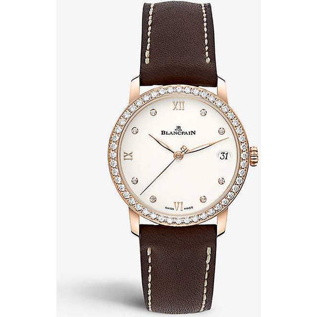 Blancpain Womens Opalin Dial 6127-2987-55 Villeret Diamond Set and Leather Automatic Watch 3.32cm - OPALIN DIAL