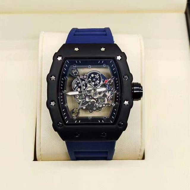 (Blue) Richard 3-pin transparent bottoming full function men's watch top brand luxury watch men's quartz automatic calendar couple 2023 Watches