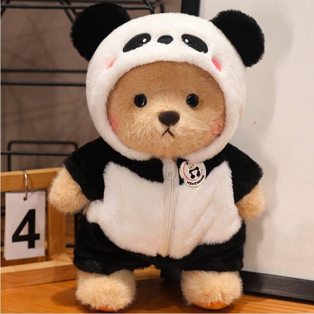 (Panda, 30cm/11.81in) Badge Penguin Bear Plush Toy Cute Cartoon Change Clothes Children Throw Pillow