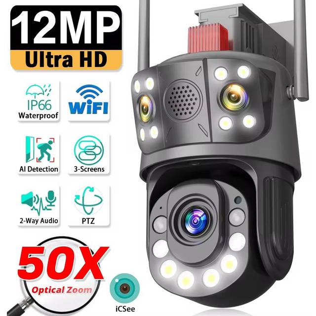WiFi PTZ Camera Outdoor Wireless Solar IP Camera 4MP HD Built-in Battery Video Surveillance Camera Long Time Standby iCsee APP Camera NO Card