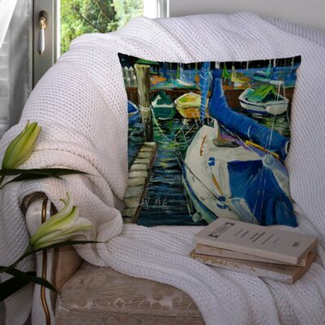 Caroline's Treasures JMK1245PW1818 Sailboats Fabric Decorative Pillow Machine Washable, Indoor Outdoor Decorative Pillow for Couch, Bed or Patio, 18Hx