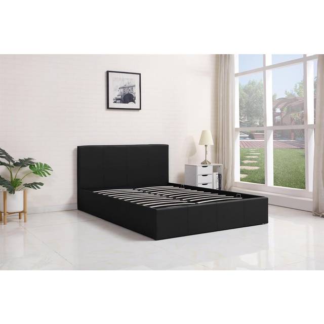 Portland Small Double Black Leather Ottoman Bed