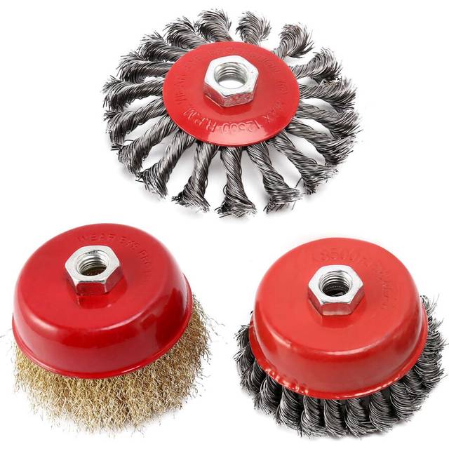 3Pcs Wire Brush for Angle Grinder,100mm Twist Knot Wire Brush+100mm Brassed Crimp Cup+115mm Crimp Bevel Brush,M14 Thread