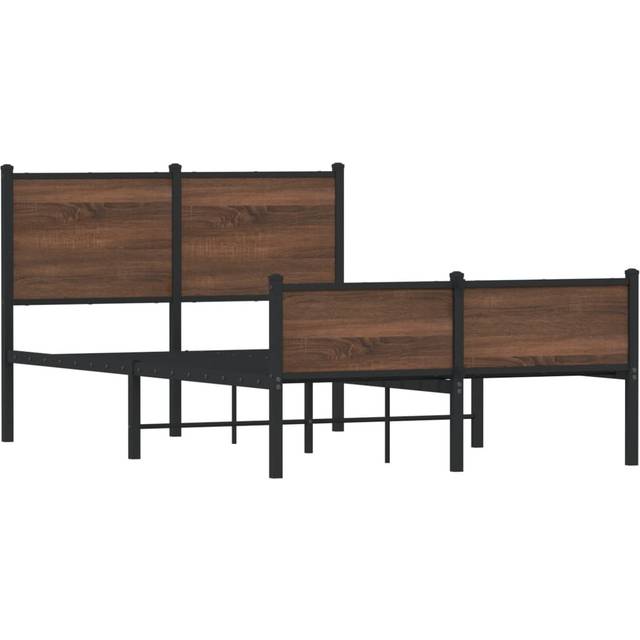 vidaXL Metal Bed Frame with Headboard and Footboard Brown Oak Small Double