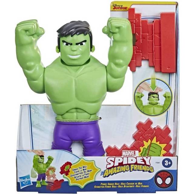 Marvel Spidey and His Amazing Friends Power Smash Hulk Preschool Toy, Face-Changing 10-inch Hulk Action Figure, Ages 3+