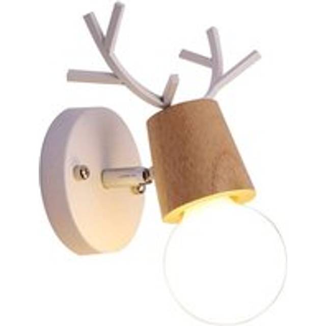 Nordic Wall Sconce Simple Design Deer Wall Lamp Antlers Wooden Wall Light For Bedroom Living Room Children Room (White)