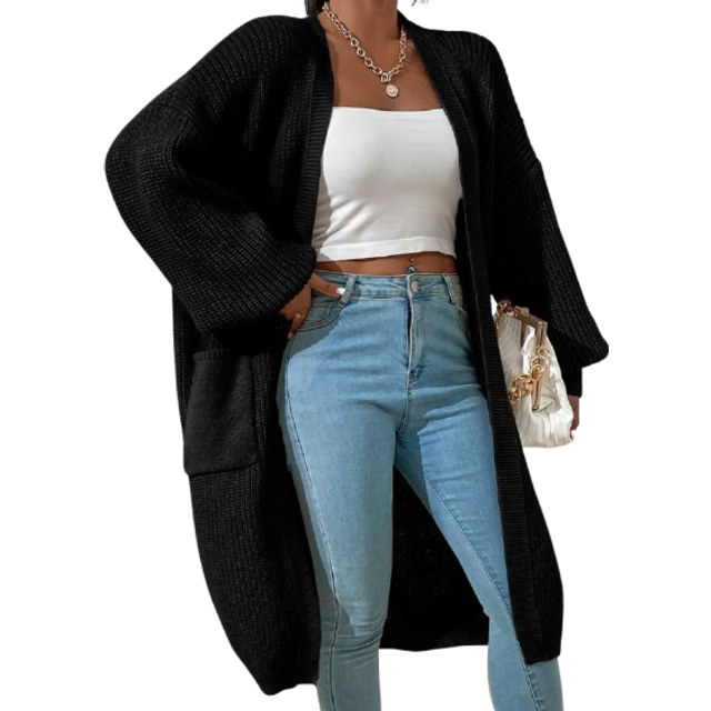 Chiquease Dual Pocket Drop Shoulder Cardigan,Long Sleeve Tops Fall Winter Cloth For Women