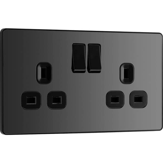 BG Evolve Black Chrome Double Switched 13A Power Socket - PCDBC22B