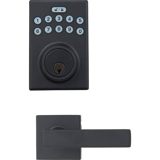 Amazon Basics - Contemporary Electronic Keypad Deadbolt Door Lock with Passage Lever  15.98 x 6.10 x 3.07 in  Matte Black  1-Pack