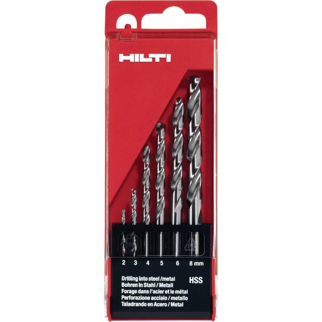 Hilti 6-Piece Precision-ground HSS-G Drill Bit Set for drilling into steel and aluminium, 135? Degree Tip Angle, Optimal Heat Reduction (2-6 mm, 8 mm.