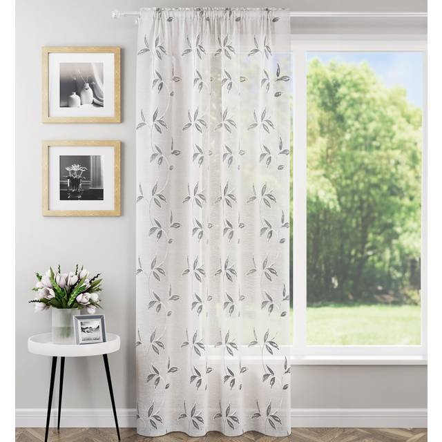 Antwin Polyester Sheers & Voiles Rod Pocket Curtain Single - White;Grey (139.7cm Width x 137.16cm Drop)