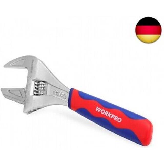 WORKPRO Wide Mouth Adjustable Wrench and Pipe Wrench 2-in-1, 42mm Extra Large Jaw Capacity, with Bi-Material Soft Grip