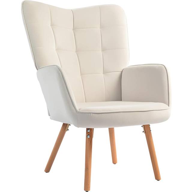 HOMCOM Accent Chair Velvet-Touch Tufted Wingback Armchair - Cream White | TJ Hughes