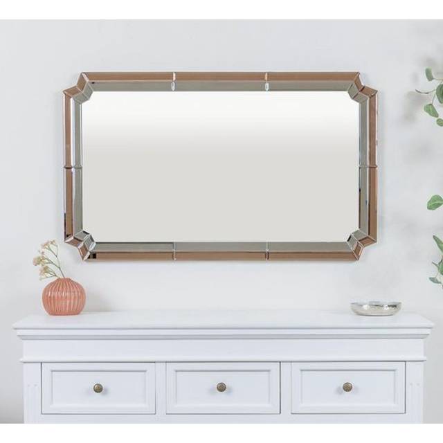 Rectangle Pink Glass Art Deco Wall Mirror 60cm x 100cm Material: Mirrors
