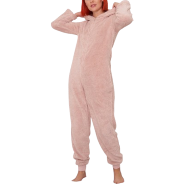 Long Teddy Fleece Onesie - Blush Pink / Large