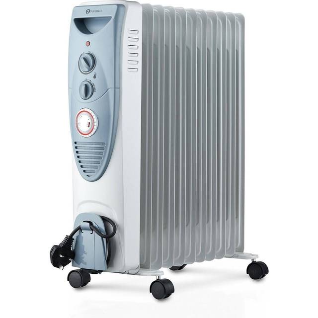 PureMate 2500W Oil Filled Radiator - 11 Fin - Portable Electric Heater