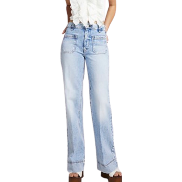 River Island Womens Blue High Waisted Front Pocket Wide Leg Jeans - 12R