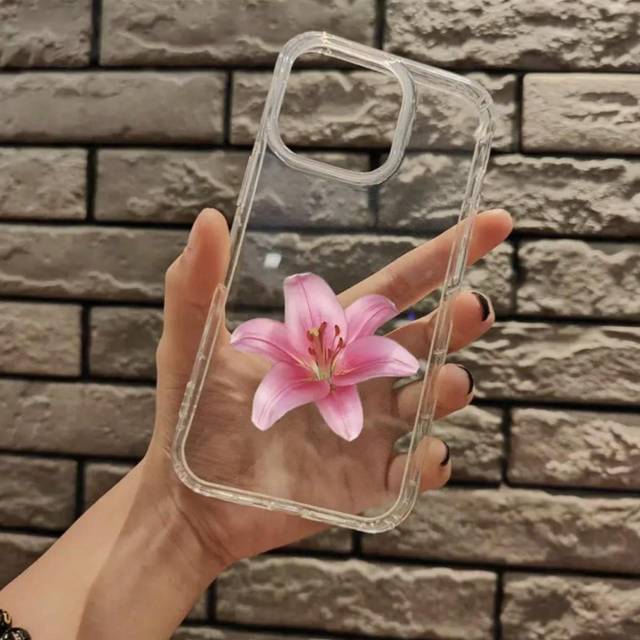 SHEIN Pink Lily Flower Pattern Phone Case Compatible With IPhone Apple 16 Pro Max, 11/12/13/14 Plus, XR/7/8 Plus/15 Pro Max