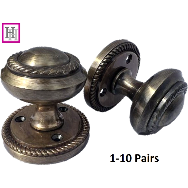 Door knobs georgian rope antique interior mortice 63mm diameter rose d2