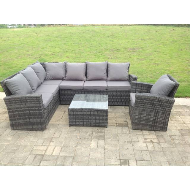 PE Rattan Gas Fire Pit Dining Rectangular Oblong Table Gas Heater Burner - Dark Grey - One Size