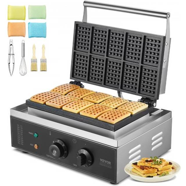 VEVOR Kommerzielle Waffel Maker Waffeleisen 1550W 10 Rechteckige Waffeln Silber