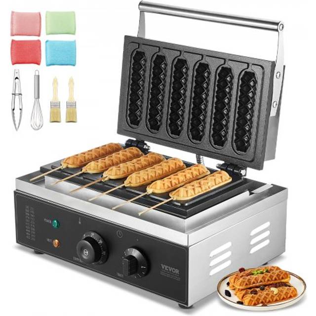 VEVOR Kommerziellen Waffelesien Waffel Maker Waffel Baker 6 Stk. Hot Dog Silber