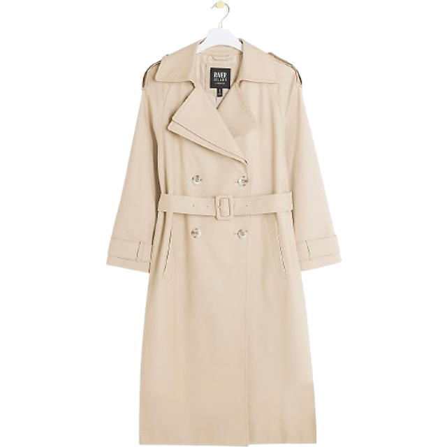 River Island Womens Petite Beige Double Collar Belted Trench Coat - 14