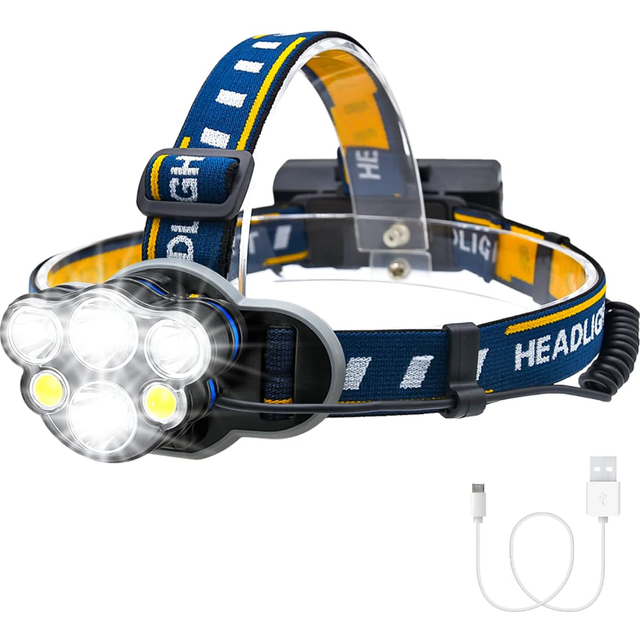 Chronus LED Headlamp Rechargeable, 1000 High Lumen Headlight, 6 LEDs 8 Light Modes, Adjustable Headband, Lightweight IPX4 Waterproof Flashlight(Black)