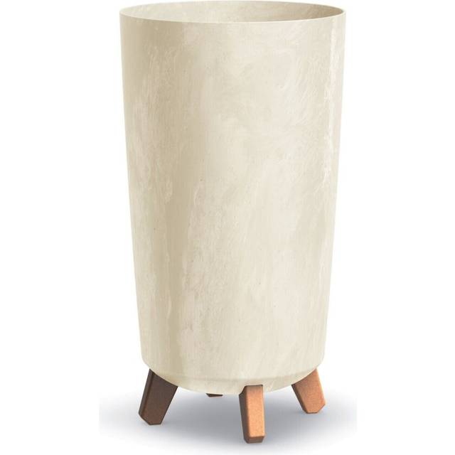 (240mm , Cream ) Tall Slim Concrete Look Plastic Planter Flower Soil Pot Indoor Outdoor With Legs