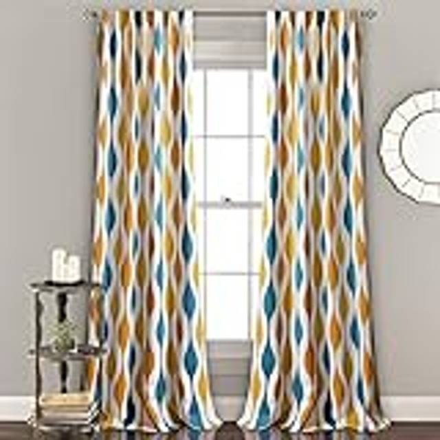 Lush Decor Mid Century Geo Room Darkening Window Curtain Panel Pair  108 Long x 52 Wide  Turquoise & Orange