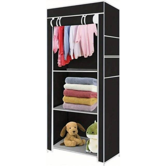 SHEIN Canvas Wardrobe 149x70x45cm Portable Simple Clothing Storage Unit Fabric Wardrobe With Hanging Rail Cloth Wardrobe Suitable For 1 Person&#39;s Clothing St