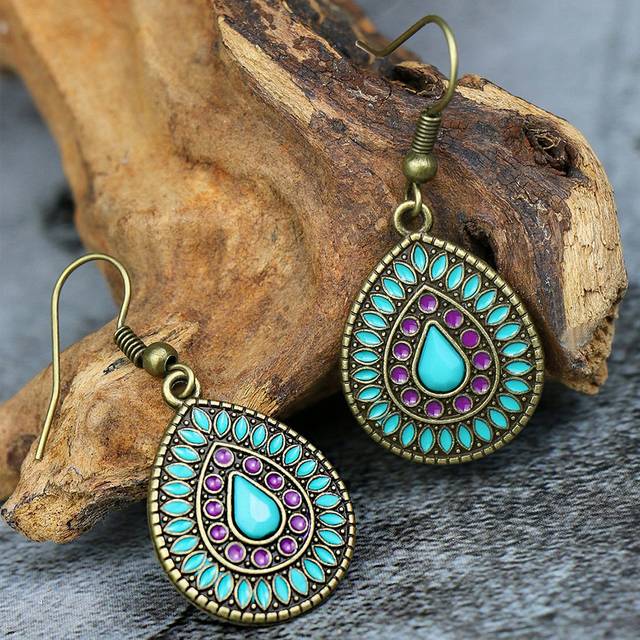 TopHanqi 1pair Vintage Style Multicolor Water Drop Shaped Pendant Women&#39;s Earrings, Suitable For Four Seasons, Daily Life, Work, Stage Performance, Street Shoo
